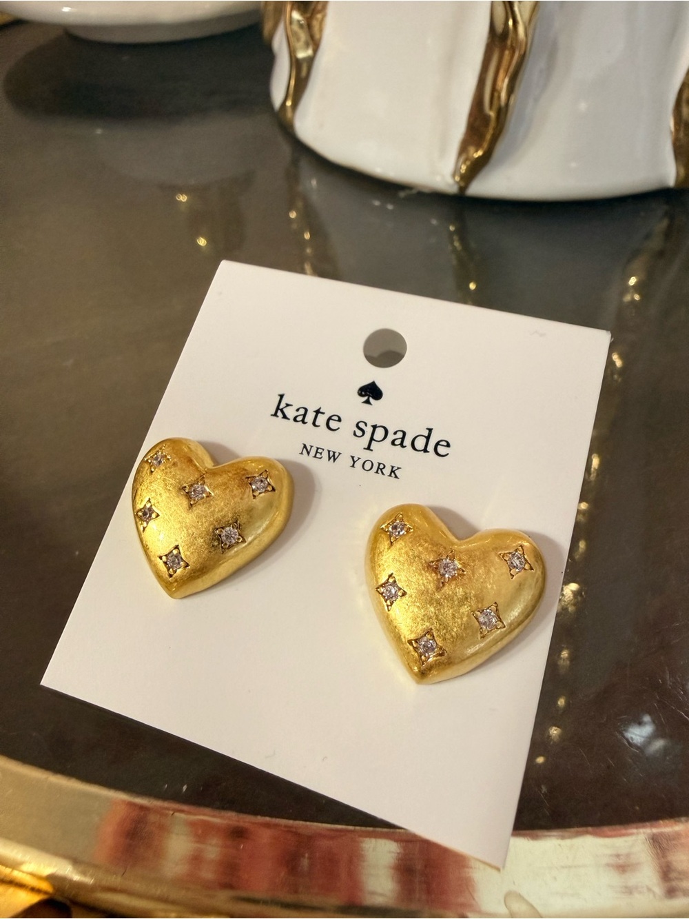 kate spade Gold Heart Stud Earrings with Crystal Accents